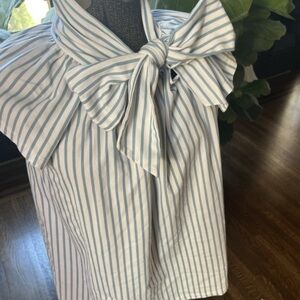 Striped Bow Tie Sleeveless Top in White and Light Blue
